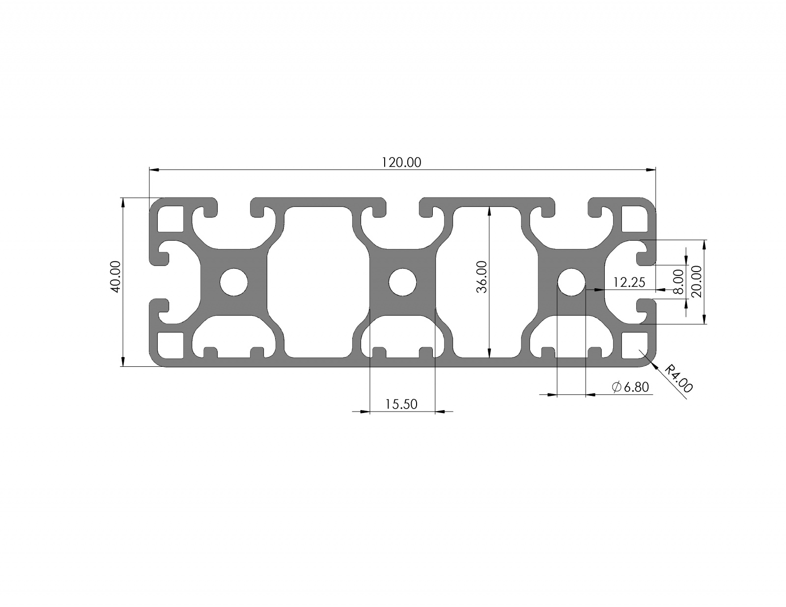 Aluminum profile 120x40 light 3N groove 8 I-type